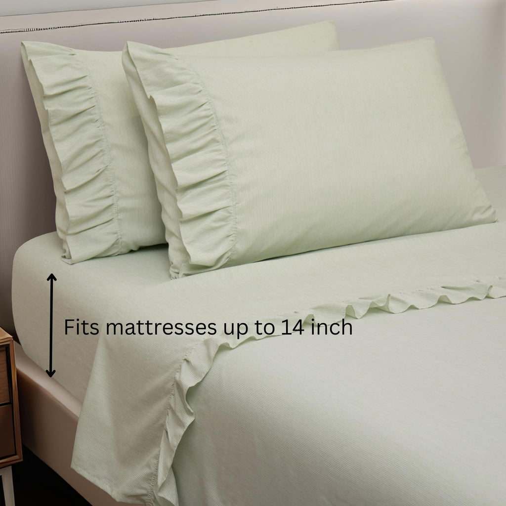 Classic Pinstripe Ruffle Sheet Set (Green)