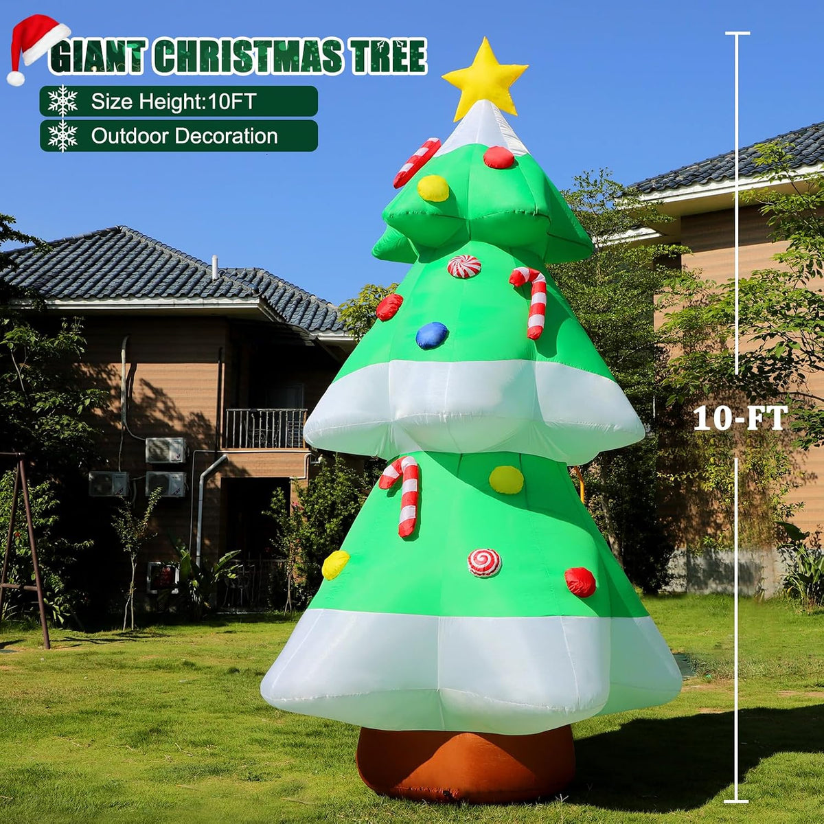 10 FT Christmas Tree Inflatables Outdoor Decorations with LED Lights, Giant Blow Up Christmas Tree Yard Decor with