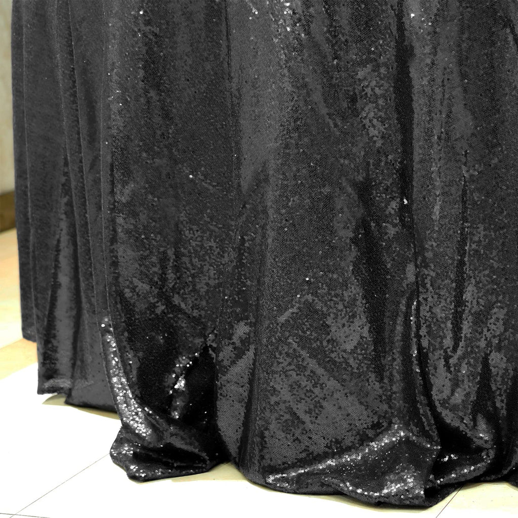 Black Blue Sequin Tablecloth, 120 Inch Round Glitter Table Cover