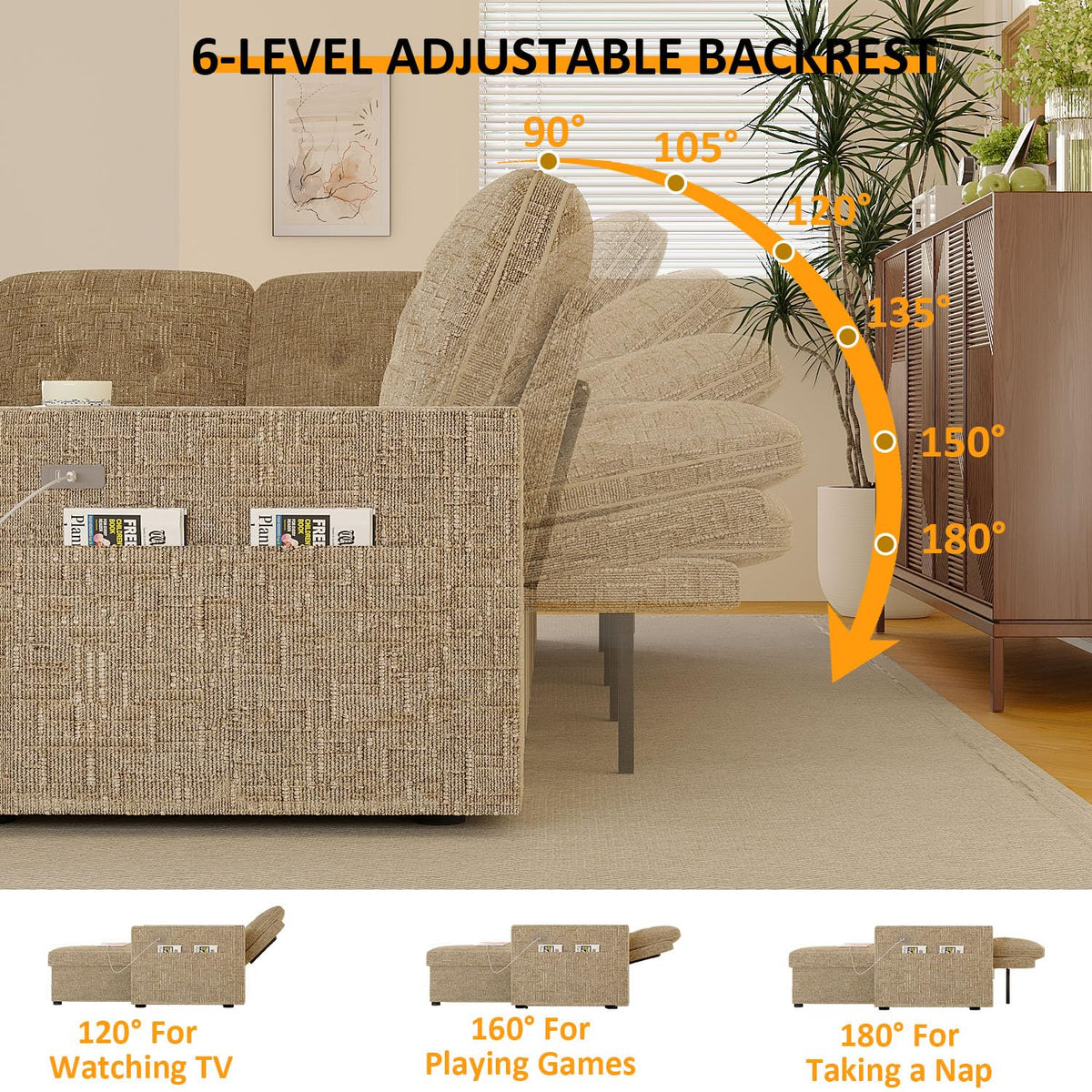 Modular Sectional Sleeper Sofa with Pull Out Bed, 108 Inch U Shaped 7 Seat Couches, Chenille Fabric Cloud Couch Bed