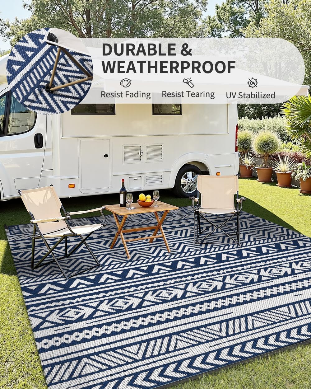 Outdoor Rug Waterproof Outdoor Patio Rug Mat Reverisble Plastic Straw Outdoor Rug for RV Camping Picnic Beach