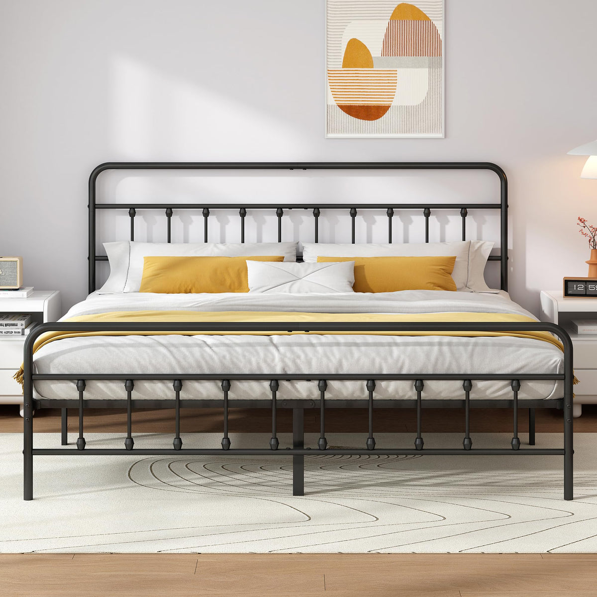 Metal Bed Frame with Victorian Headboard & Footboard, Black