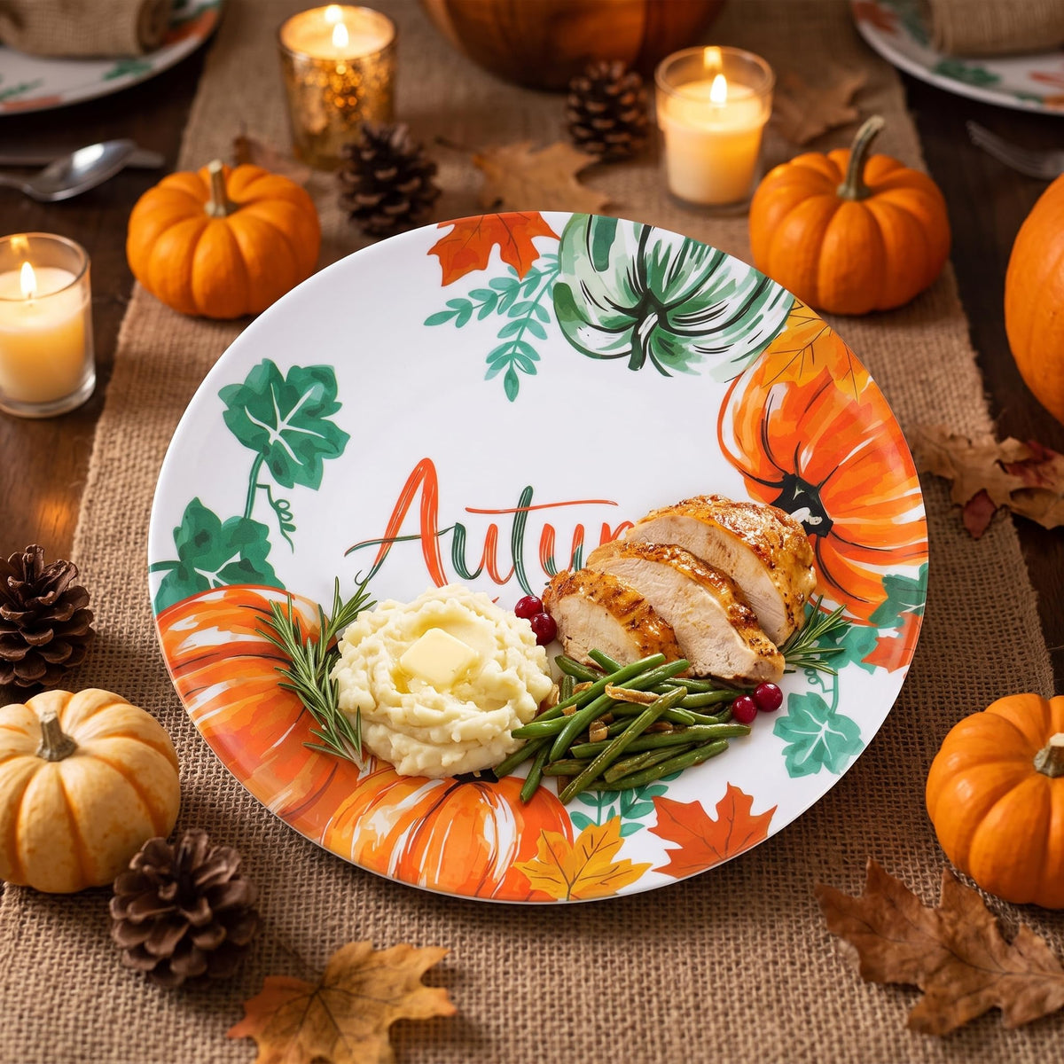 6pcs Melamine Dinner Plate Sets, 10inch Unbreakable Pumpkin Dishes