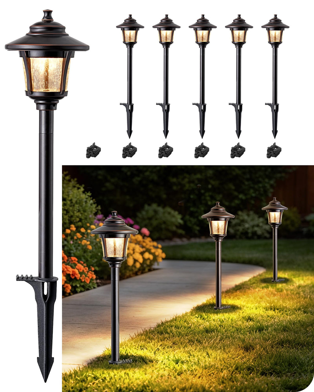 Low Voltage Landscape Lighting, LED Pathway Lights Glass 6 Pack