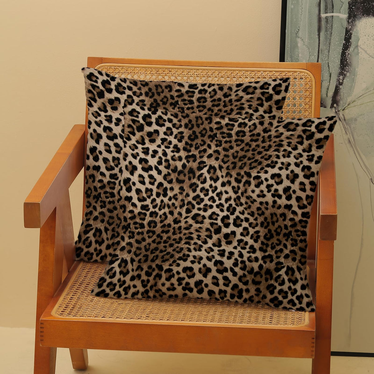 Brown Leopard Print Pillow Covers 20x20 Inch 2 Pcs Beige Animal Skin Cheetah Print Decor Throw Pillows Modern Outdoor