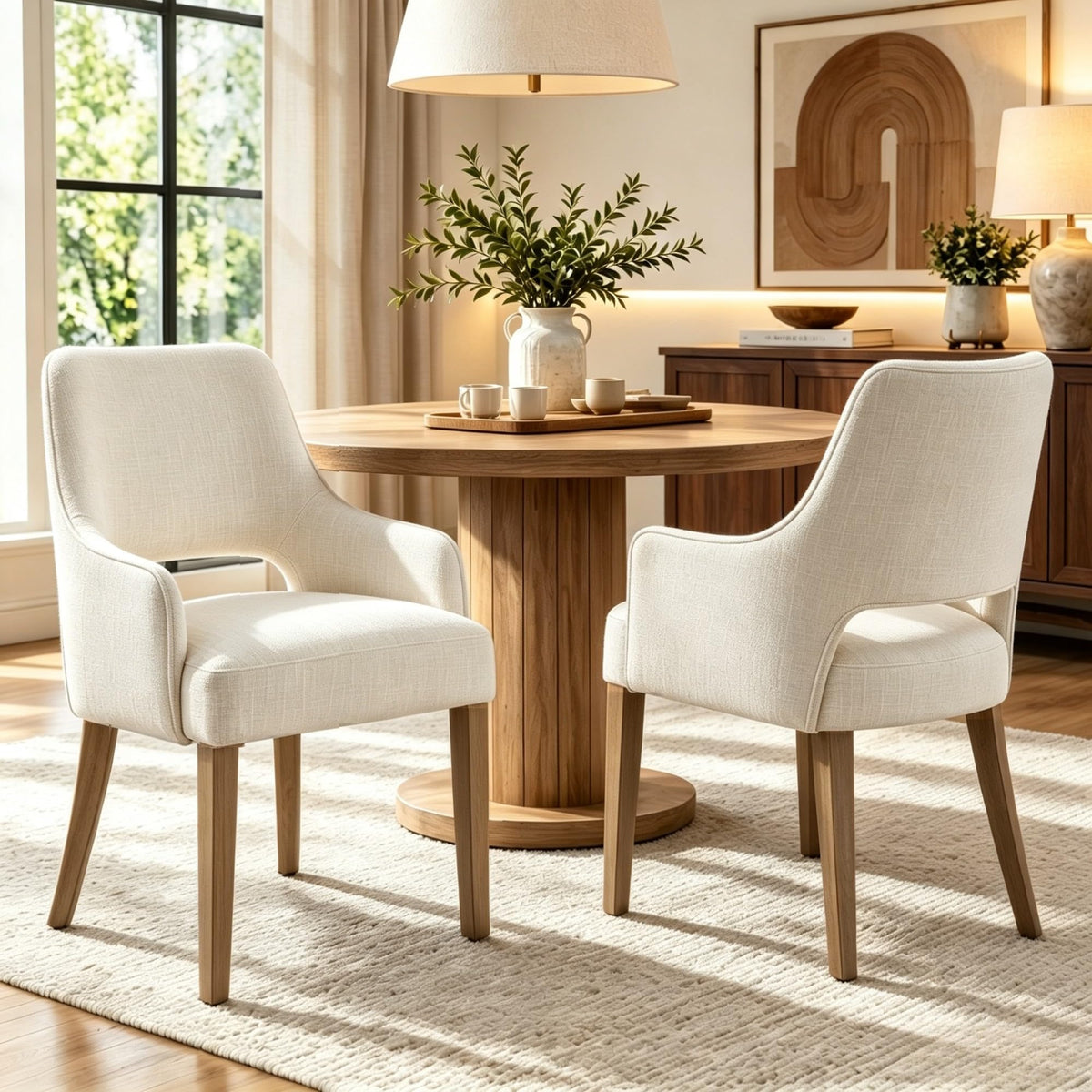 Linen Upholstered Set of 2 with Arms