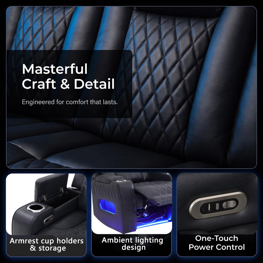 Power Recliner Sofa Set with Bass Speakers, Leather Power Reclining Sectional Couches, Multifunction Home Theater