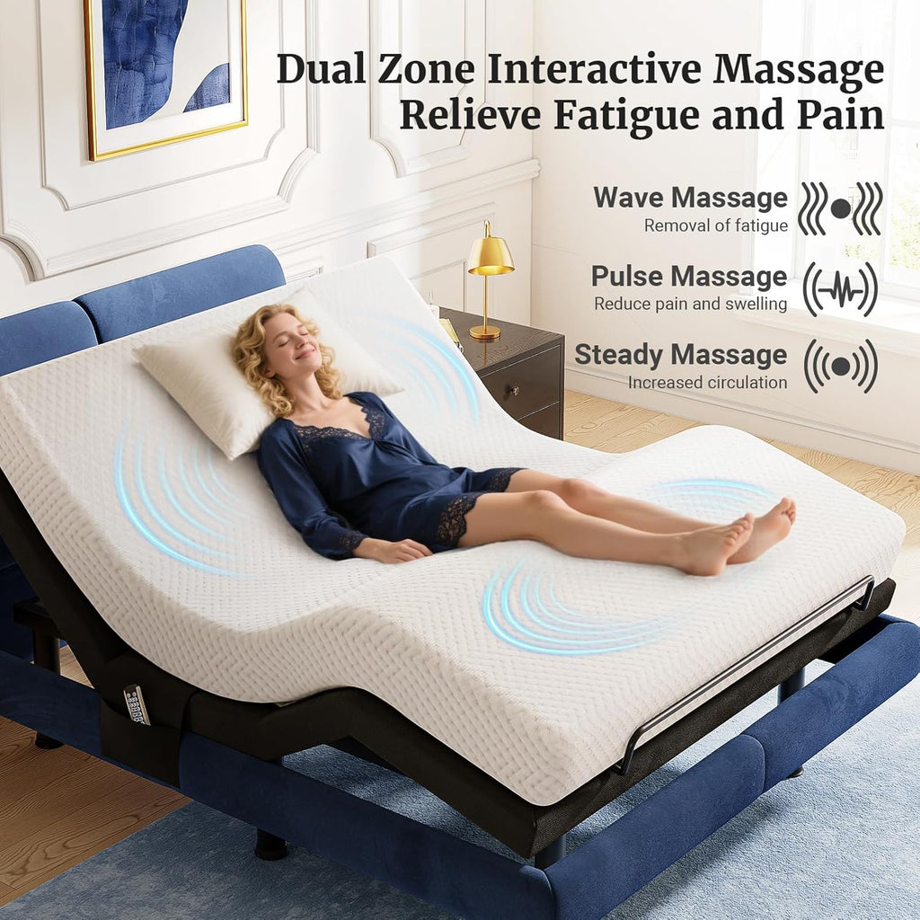 T600 Adjustable Bed Frame Queen Size with Remote & Massage - Electric Beds Bases, Zero Gravity, Dual Side USB, Side