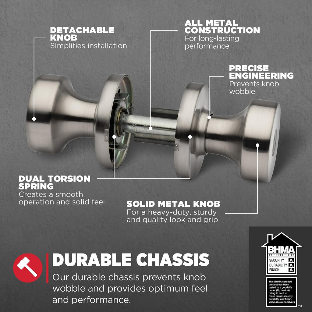 Pismo Entry Door Knob with Lock and Key, Secure Keyed Handle Exterior, Front Entrance and Bedroom, Satin Nickel, Pick