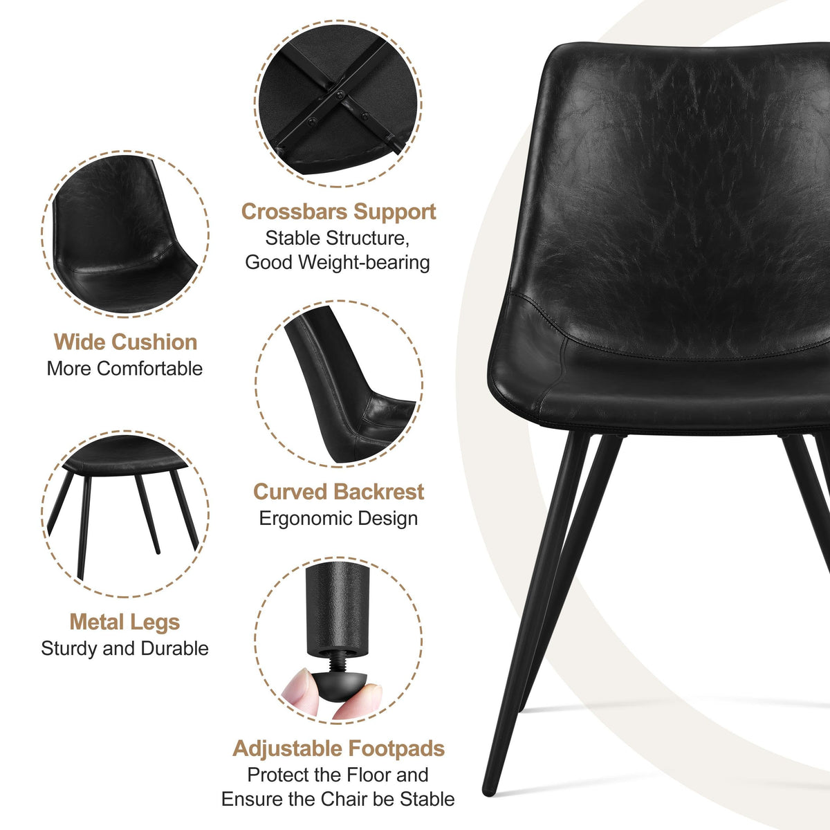 Set of 2 Mid Century Modern Kitchen Chairs Black