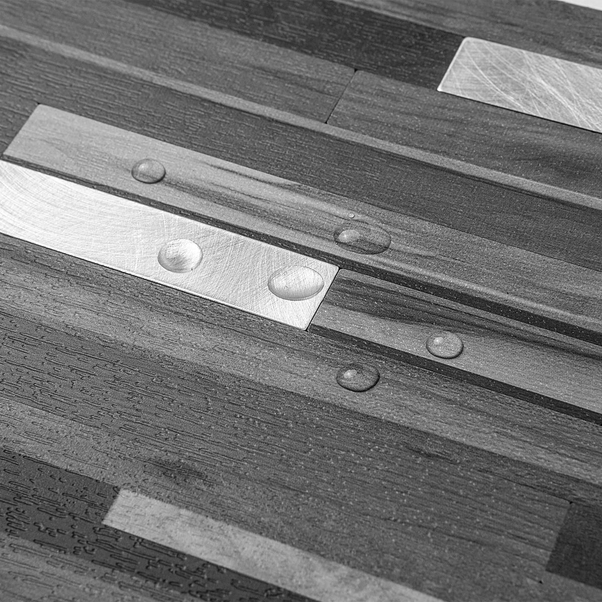 20 Sheets Peel and Stick Backsplash, Black & Grey Wood Look PVC Mixed Metal Stick on Backsplash Tiles