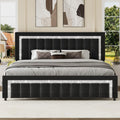 King Bed Frame with Headboard, Velvet King Size Bed Frame with Diamond Design Headboard and Footboard, Wooden Slats