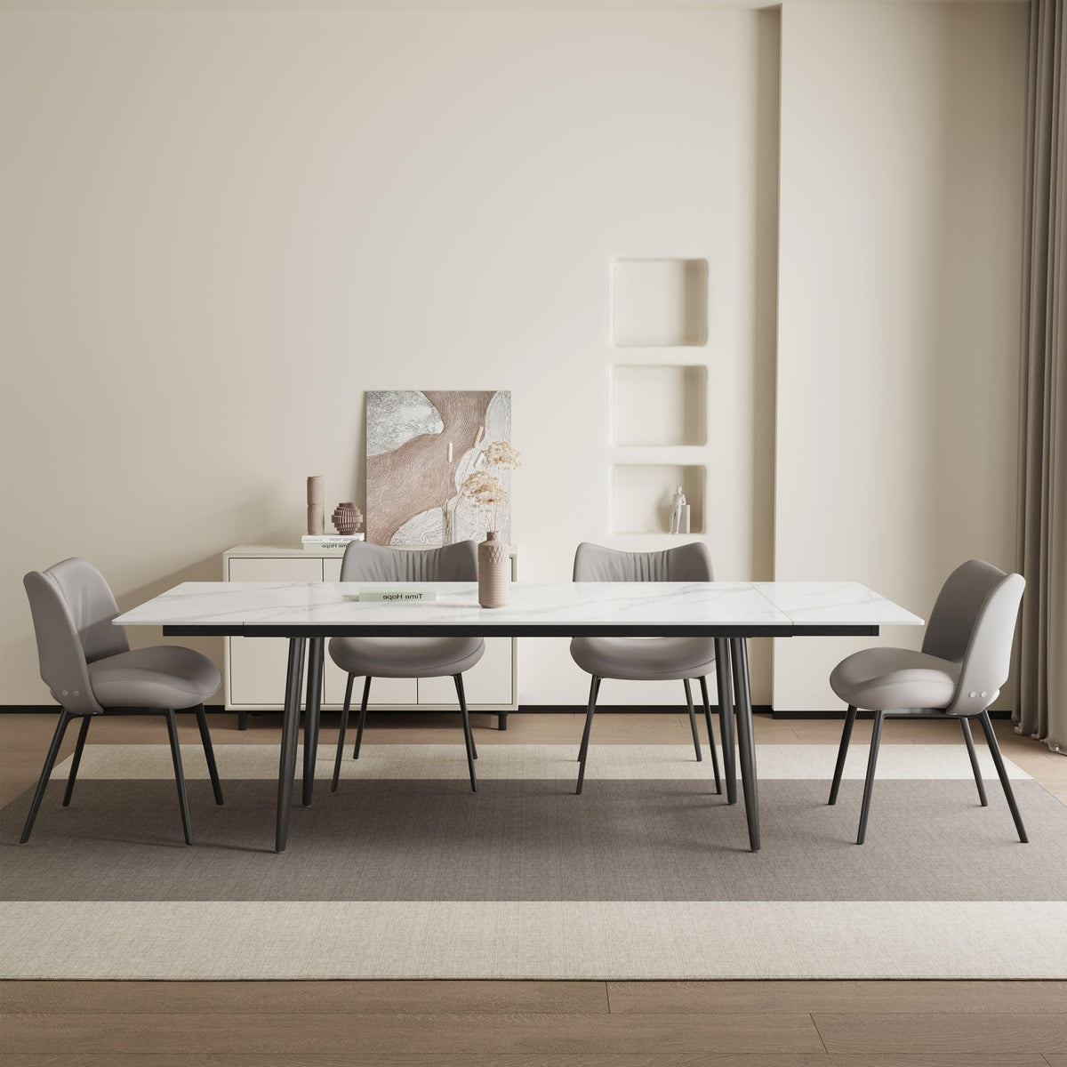Extendable Dining Table for 6 to 10, Modern Sintered Stone Table