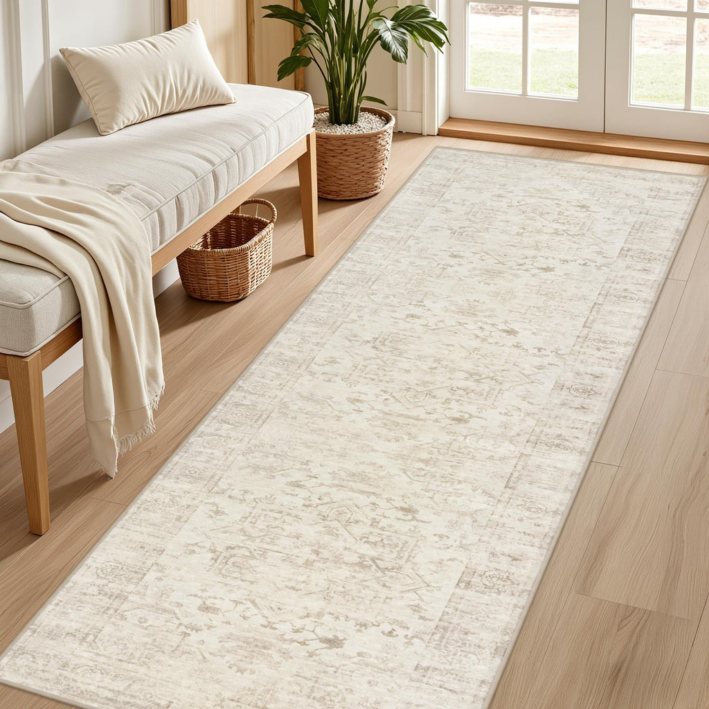 2x10 Hallway Washable Runner Rug: Kitchen Carpet Beige/Brown