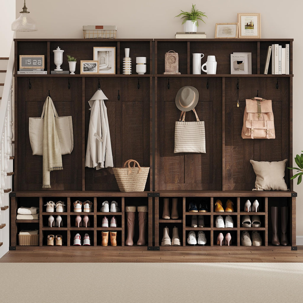 51.2" Hall Tree with Bench and Shoe Storage, Rustic Brown