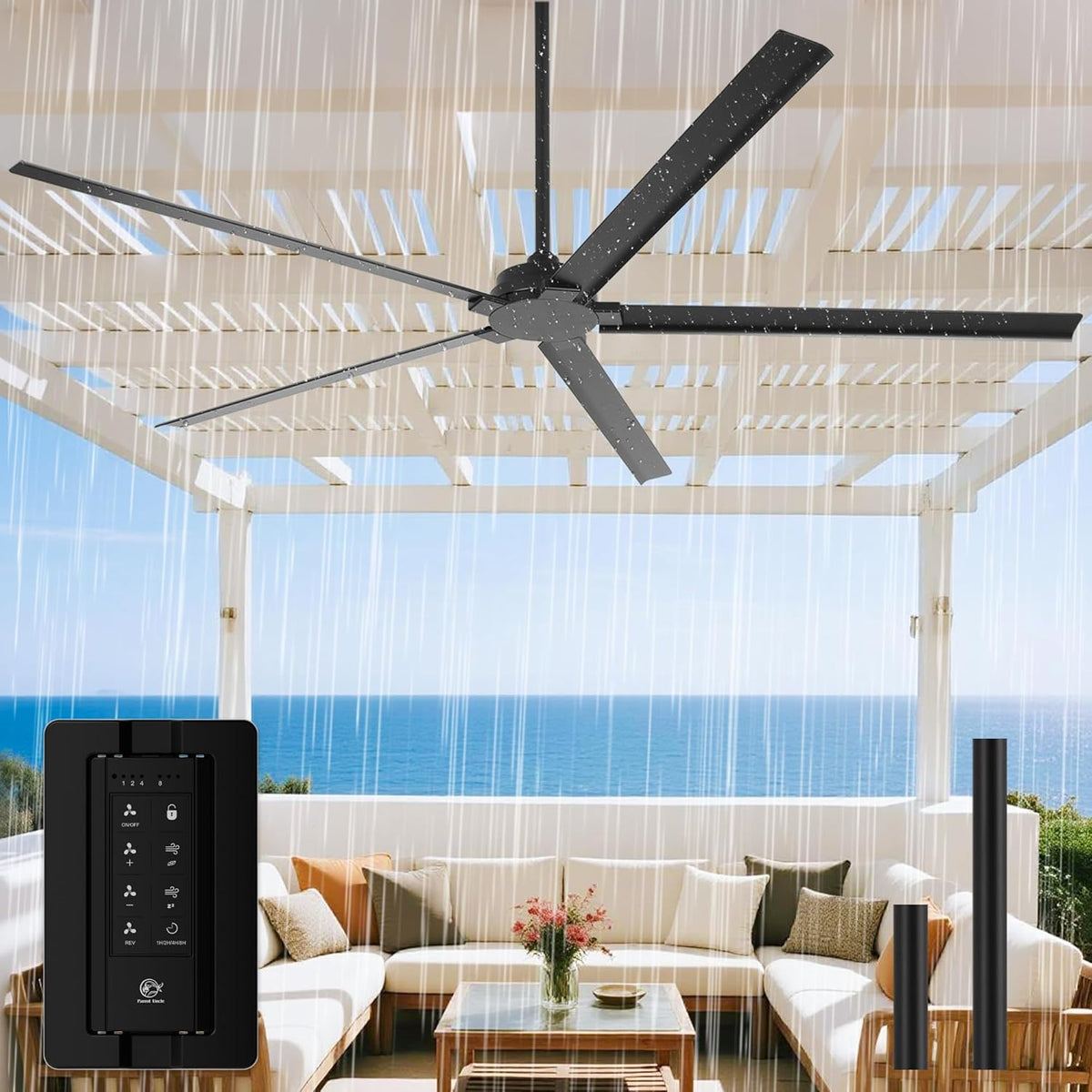 72" Black Outdoor Ceiling Fan, No Light