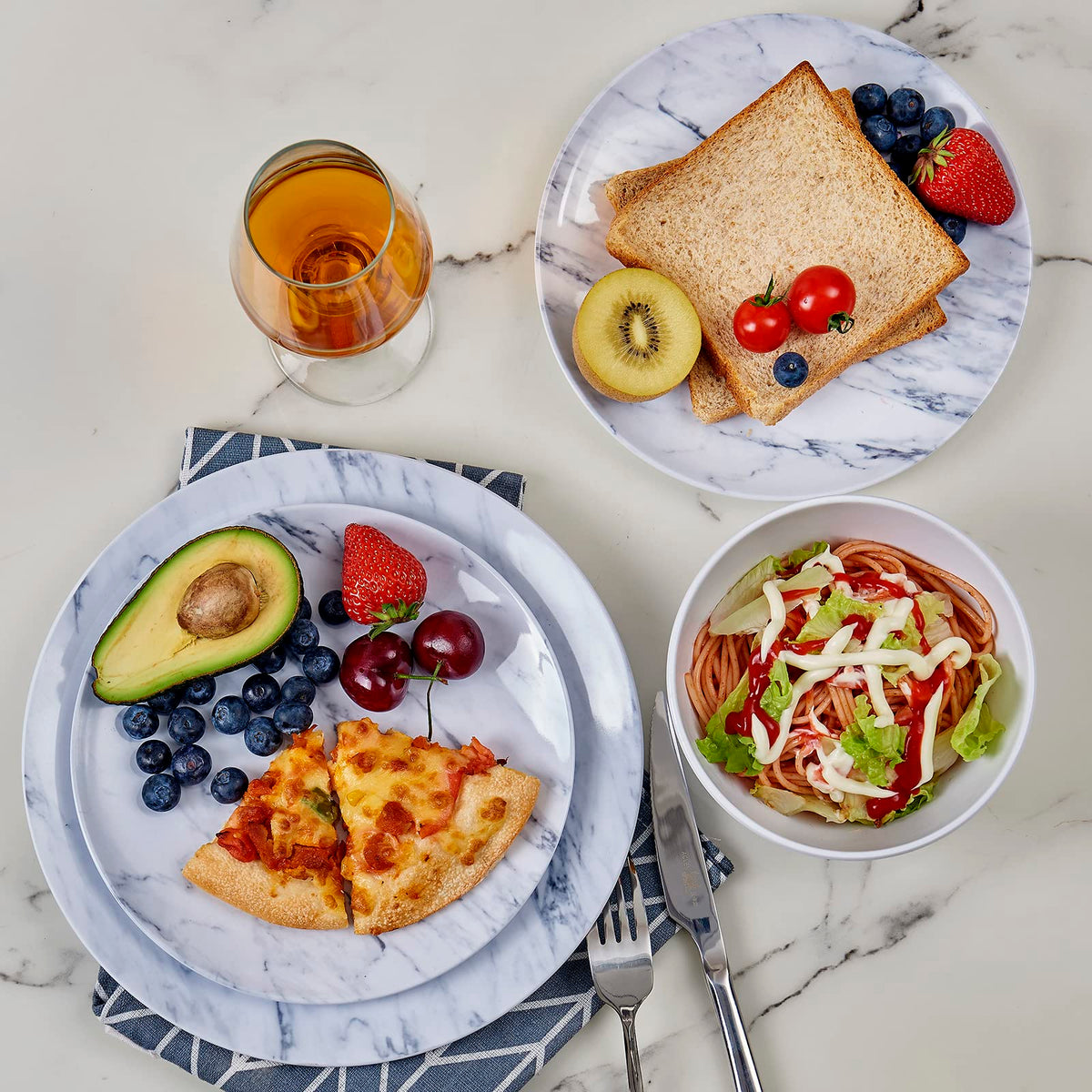 TP 12-Piece Melamine Dinnerware Sets, Service for 4, Marble Pattern