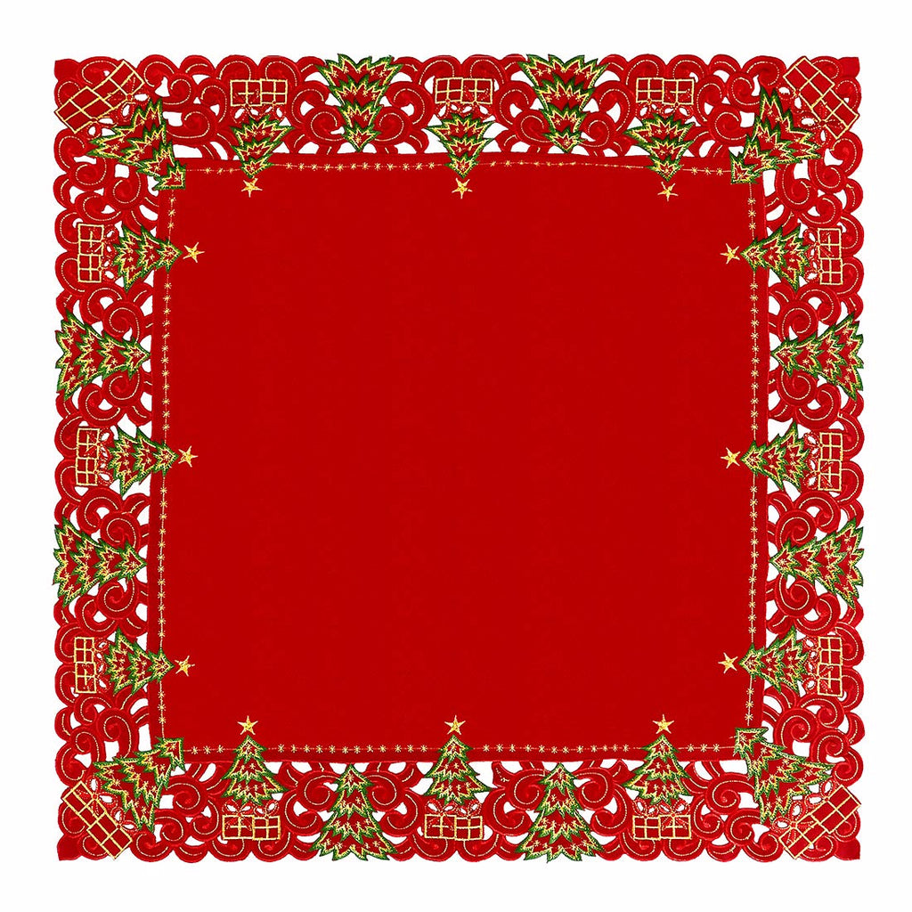 Small Christmas Holiday Red Holly Tree Tablecloth, Square 33 by 33 Inch