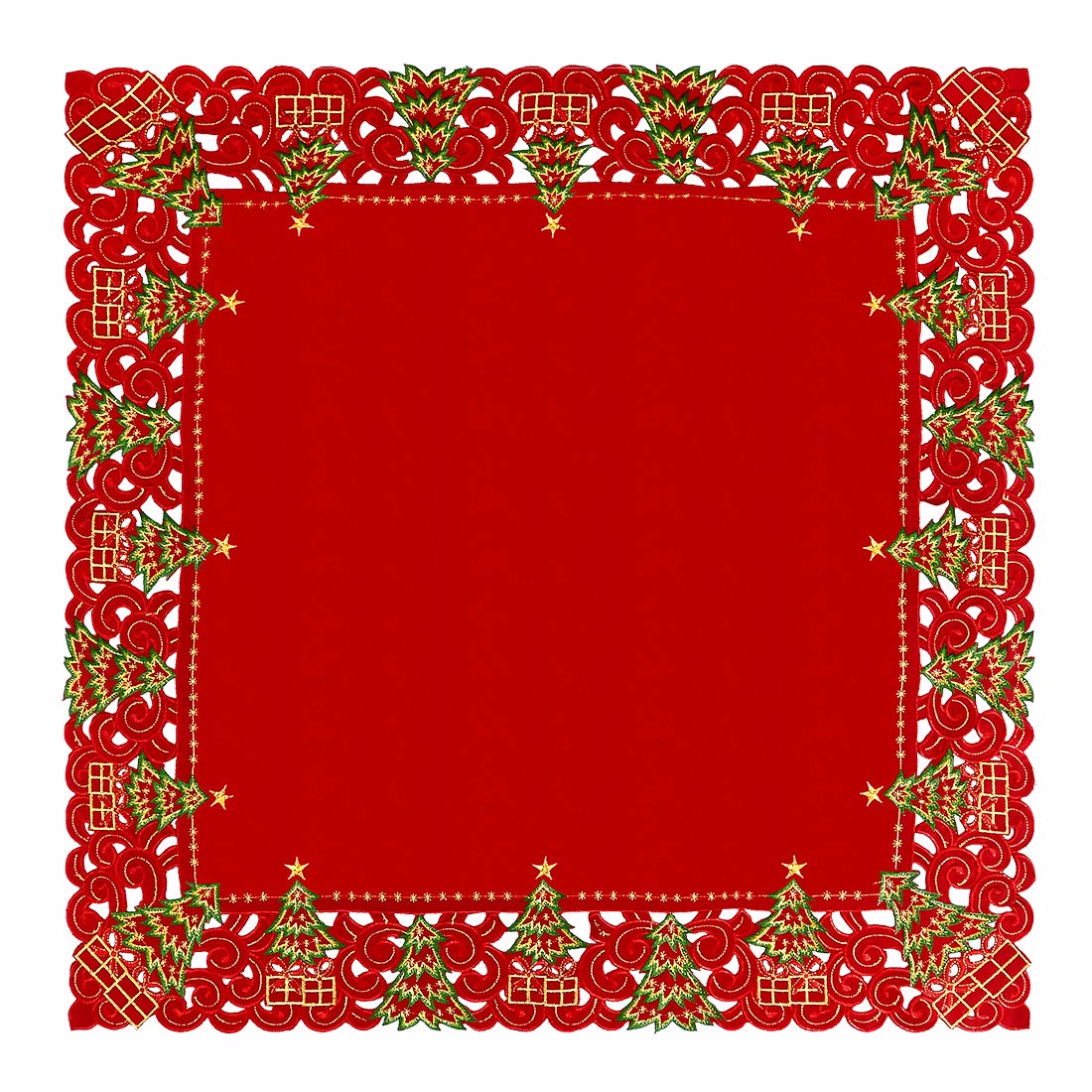 Small Christmas Holiday Red Holly Tree Tablecloth, Square 33 by 33 Inch