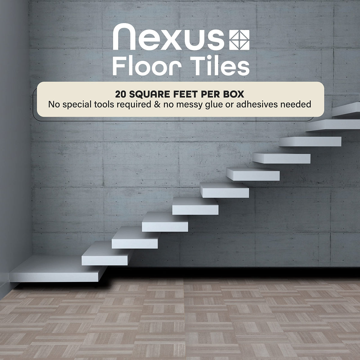 Nexus Peel & Stick Vinyl Floor Tiles, 20-Pack, 12 x 12 in, Grey