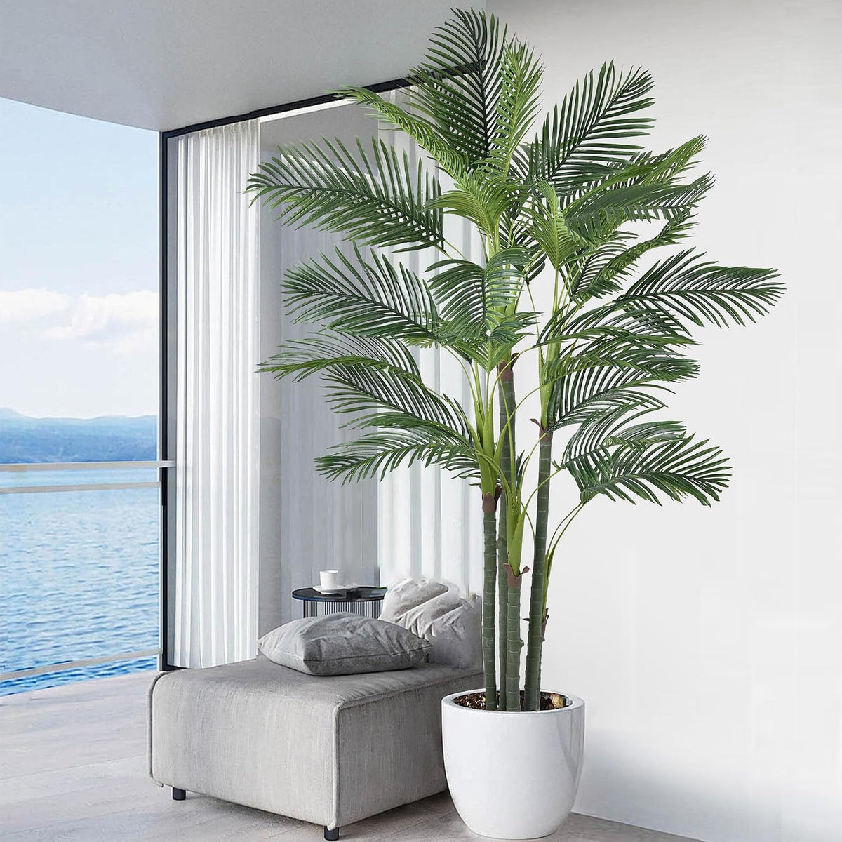 Palm Tree 8FT(96in) Tall Faux Tree with Large Trunks and 32 Realistic Leaves, Fake Tropical Floor Potted Artificial