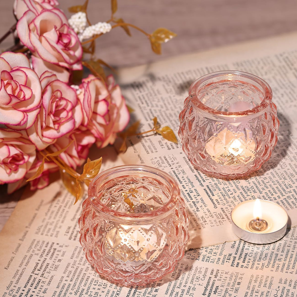 24 Pcs Pink Votive Candle Holders Round Glass Candle Holders Bulk