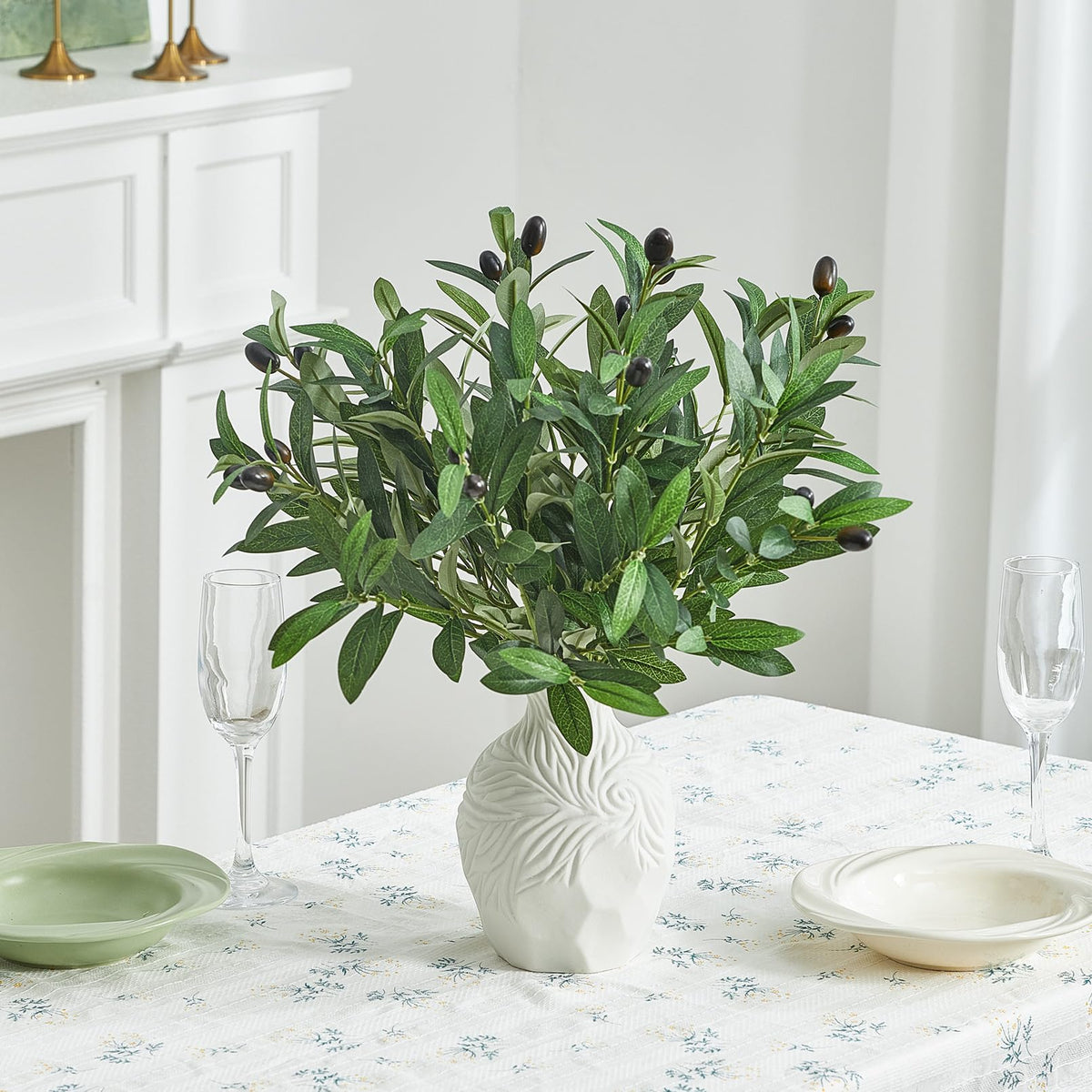 5 PCS 18 Inch Olive Tree Branches Greenery Stems Artificial Plants Faux Olive Branch for Vase Realistic Green Stem