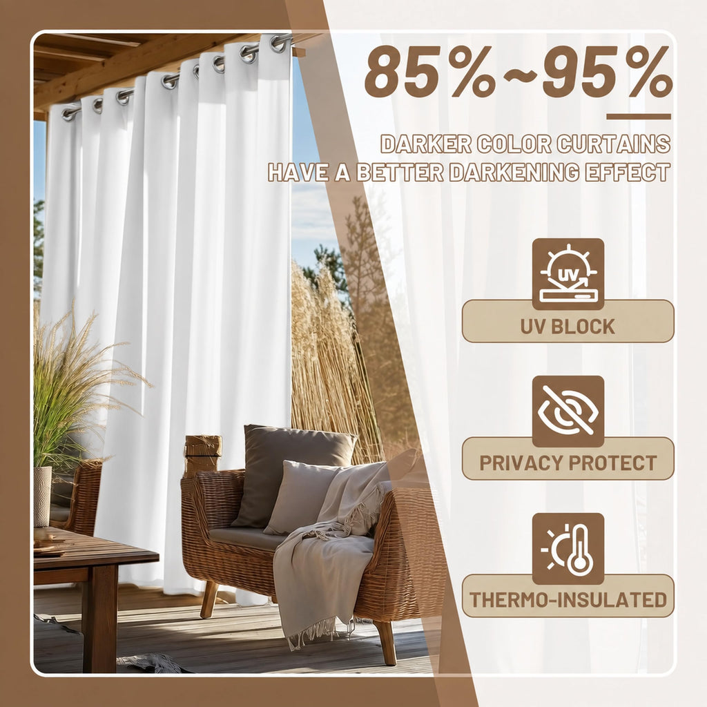 Outdoor Curtains Waterproof, 54"W x 95"L, White, 1 Panel