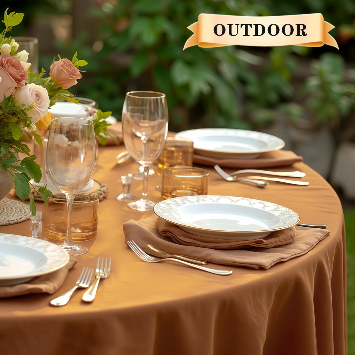 Round Tablecloth 90 Inch Light Brown Fall Table Cloth
