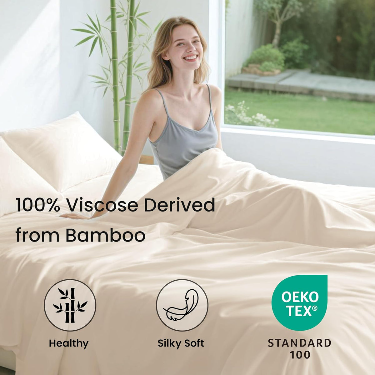 3 Piece Twin XL Sheet Set, 100% Rayon Derived from Bamboo, Cooling & Breathable, Soft Silky Deep Pocket up to 16"