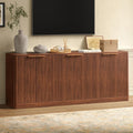 67" Walnut Fluted TV Stand for TVs up tp 75", Mid-Century Modern Entertainment Center with Storage Cabinets and Fluted Doors, Wood Media TV Consoles for Living Room and Bedroom Furniture