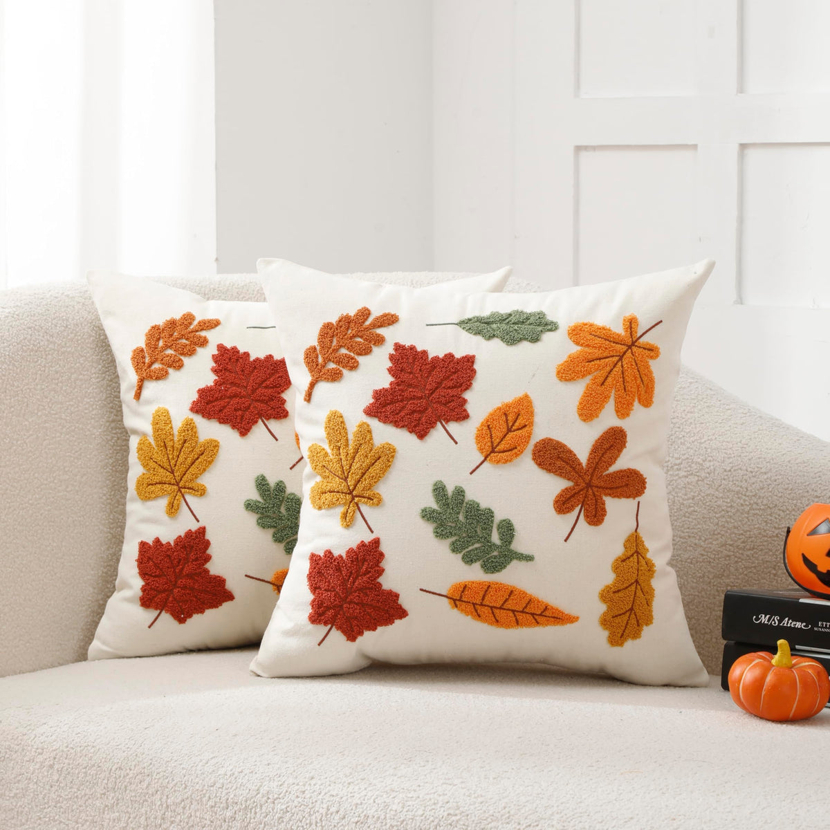 Fall Thanksgiving Throw Pillow Covers 16x16 2pcs, Autumn Outdoor Decor