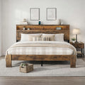 Queen Size Wooden Bed Frame with Headboard, Rustic Platform Bed Frame