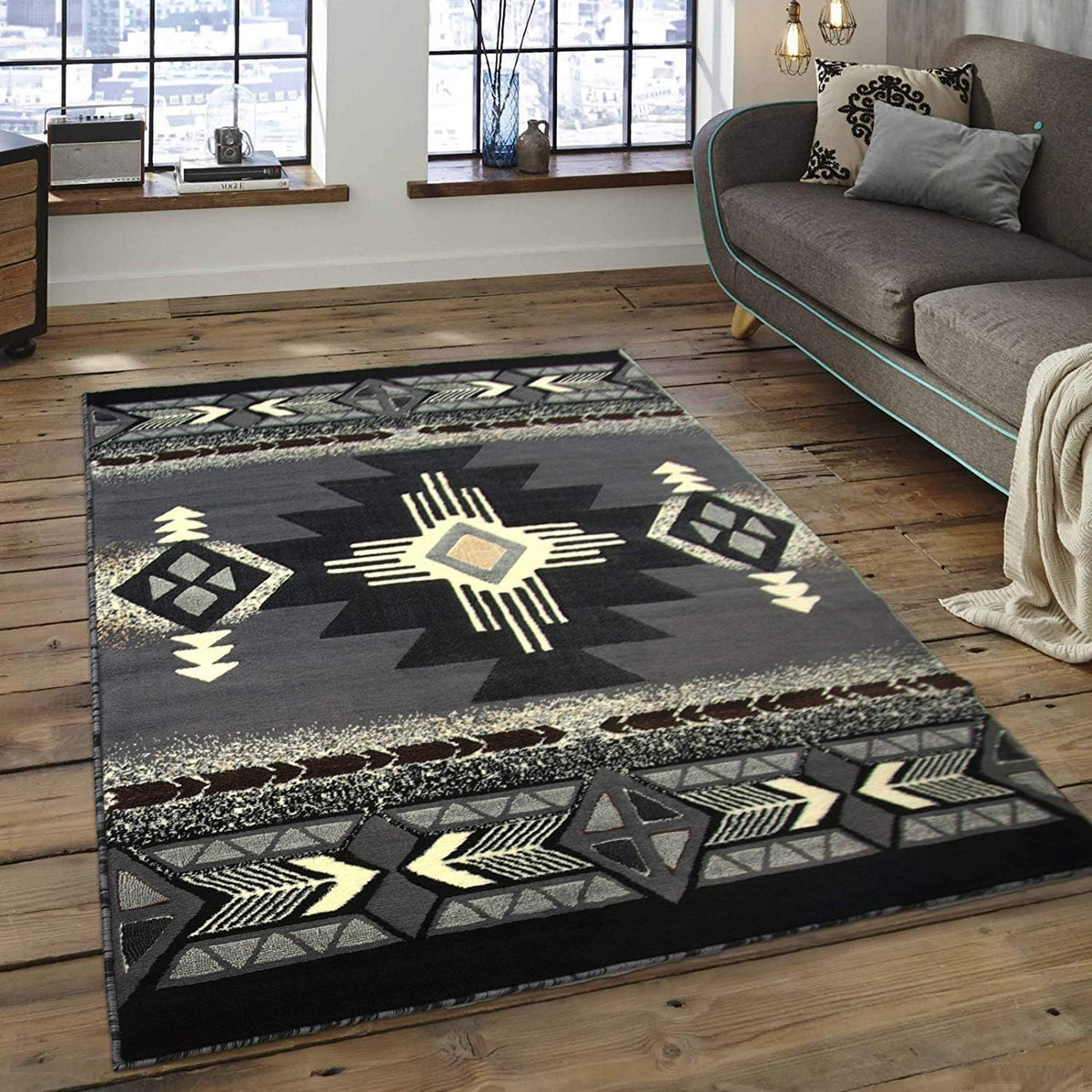 Southwest Native American Navajo Aztec Tribal Indian Gray Carpet Area Rug (5 Feet 3 Inch X 7 Feet 5 Inch)