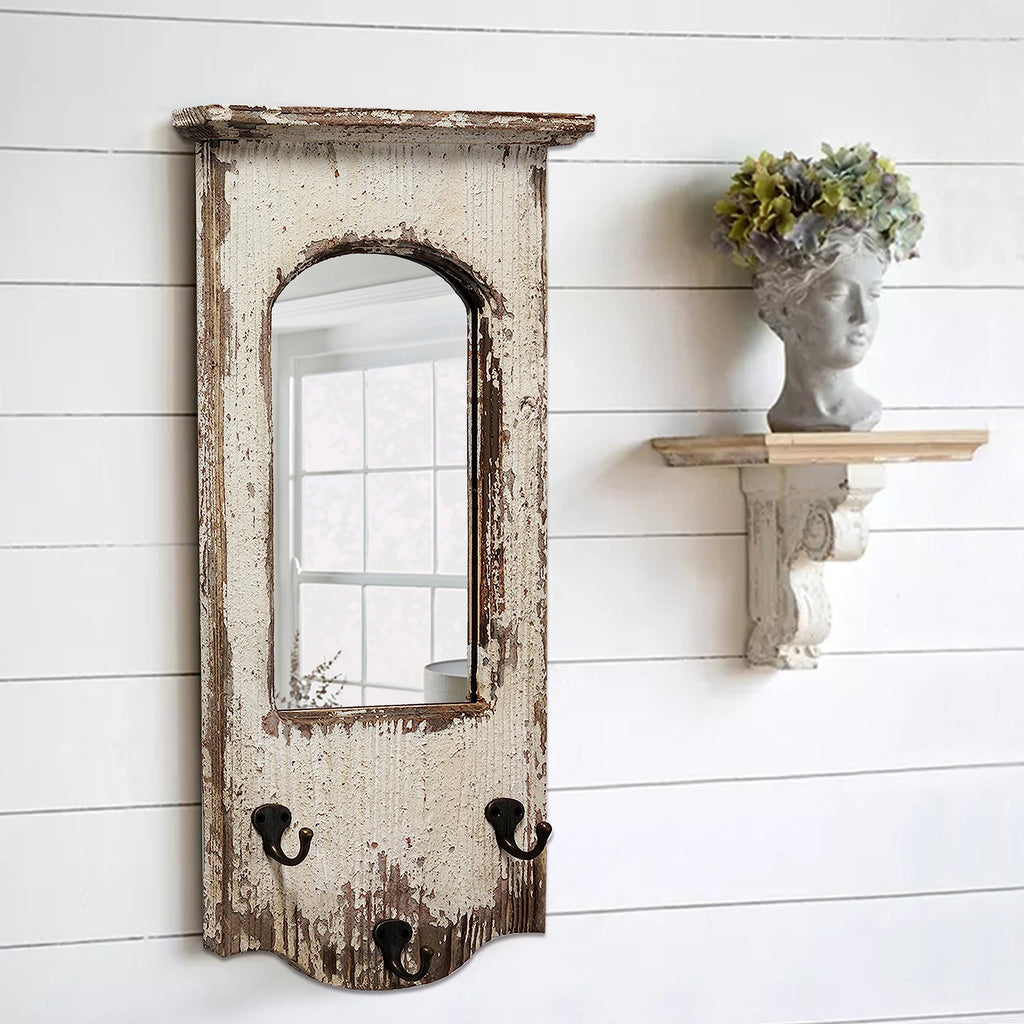 Farmhouse Entry Way Mirrors for Wall with 3 Metal Hooks