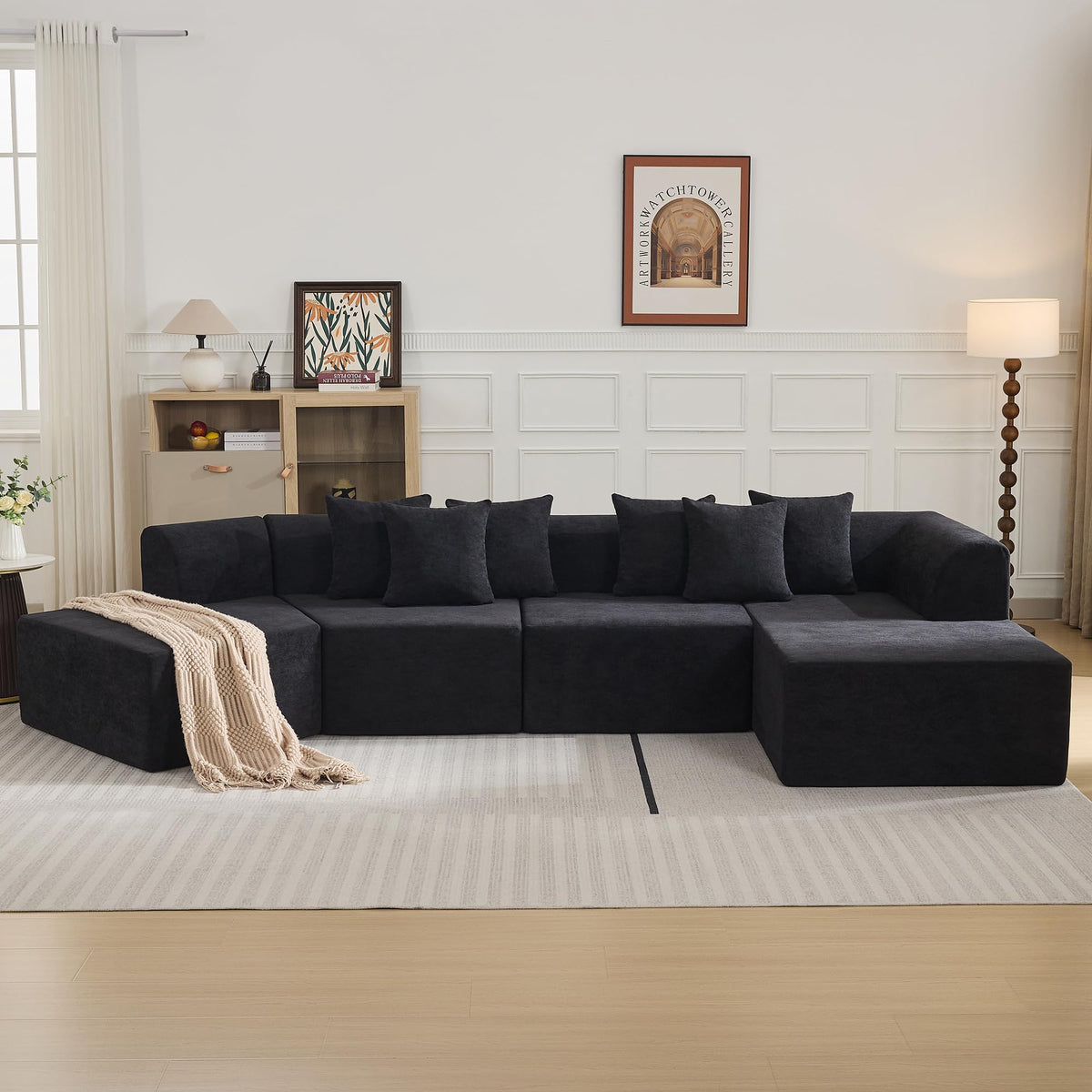 140''Oversized Cloud Velvet Curved Sectional Couch, Boneless Couch with L-Shape Chaise, Upholstered Compression