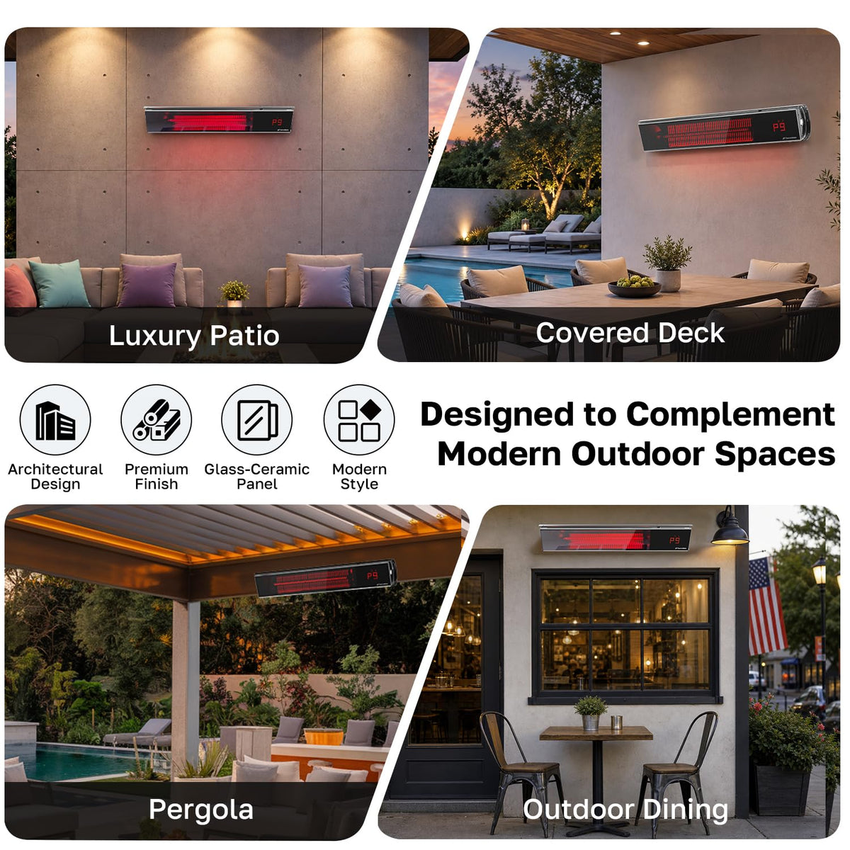 Electric Infrared Patio Heater 1500W Low Glare