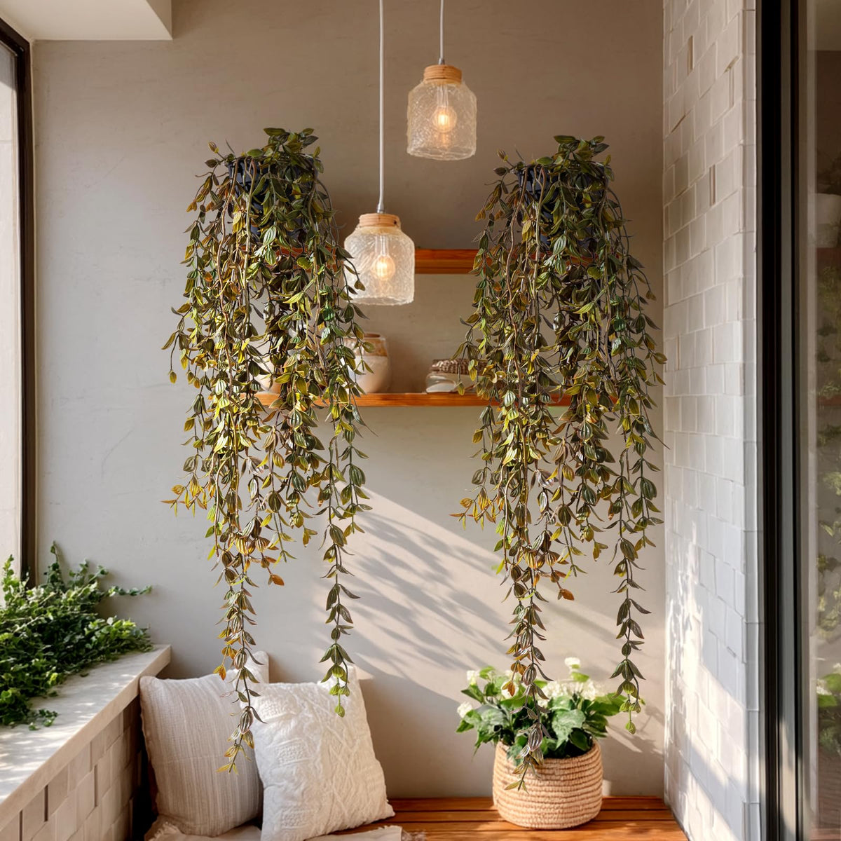 Artificial Hanging Plant 2 Pcs Faux Plant Ivy Vine Faux Eucalyptus Vines Fake Potted Greenery for Wall Living Room