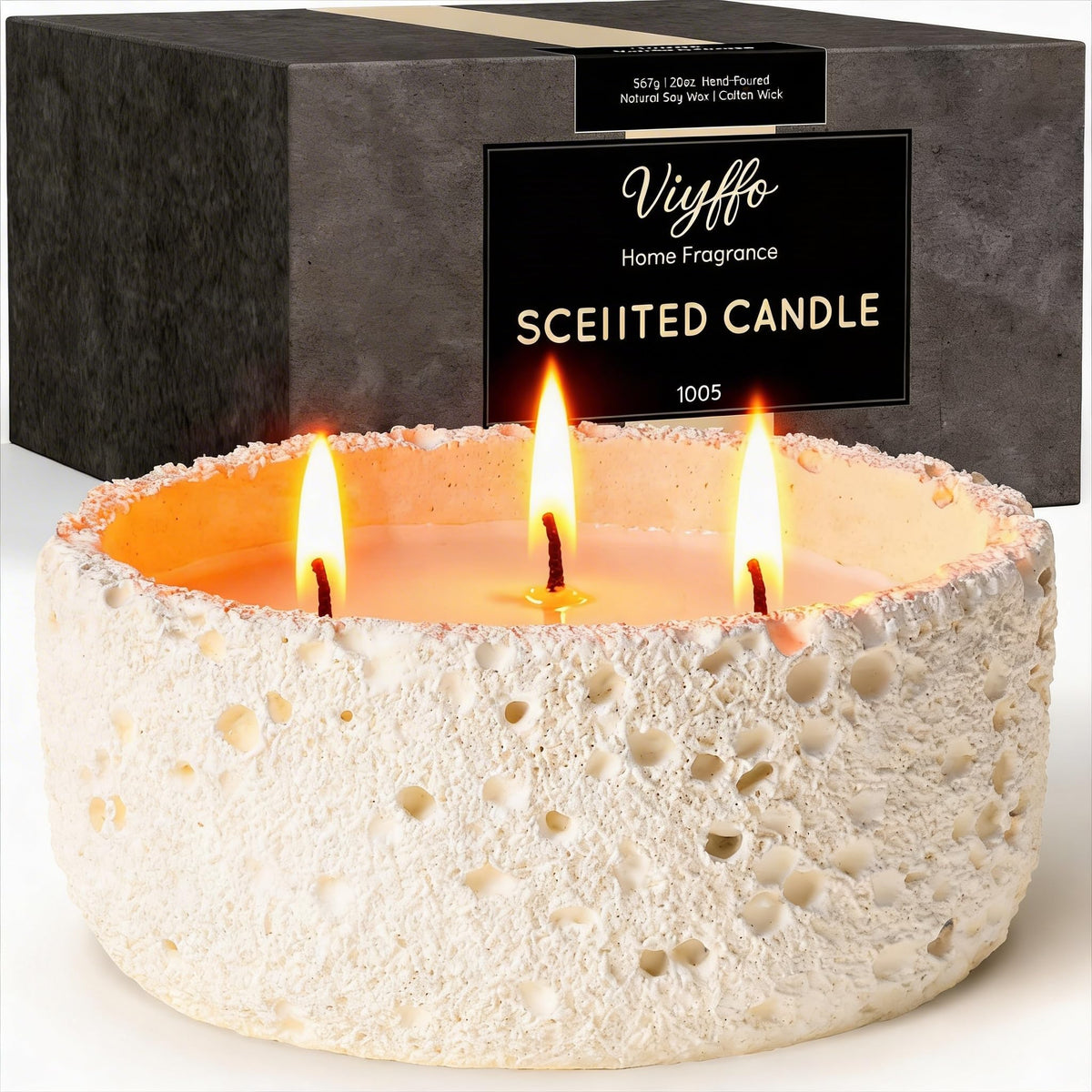 20oz Large Citronella Candles Outdoor, 3 Wick Decorative Candle, Non Toxic Soy Candles for Women, Matte Ivory Ceramic
