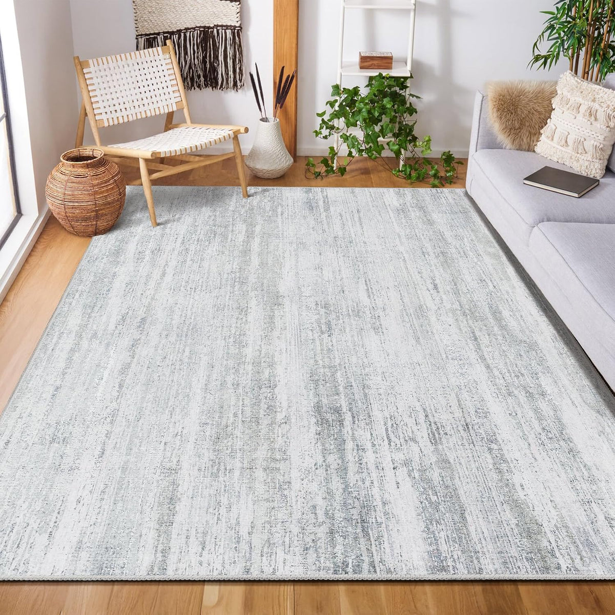 Washable Area Rug Low Pile Non Slip Modern Abstract Large