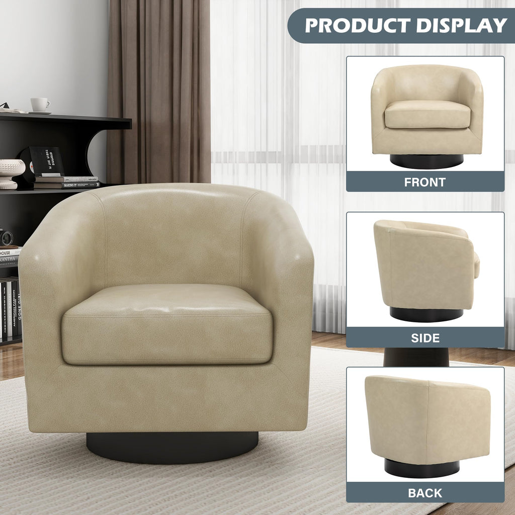 Faux Leather Swivel Accent Chairs Set of 4, Barrel Armchair, Cream