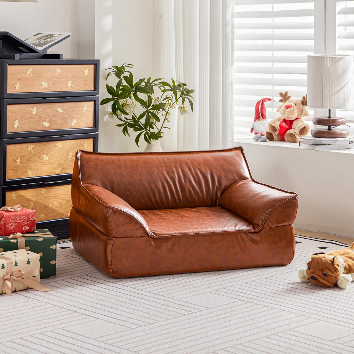 Dog Couch Bed Leather Elevated Dog Sofa for Small Medium Dog Under 50lbs