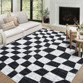 Washable Area Rugs 9x12 Rug Checkered Modern Bedroom Rug Geometric Black Rug Large Area Rug Non Slip Throw Rugs Low