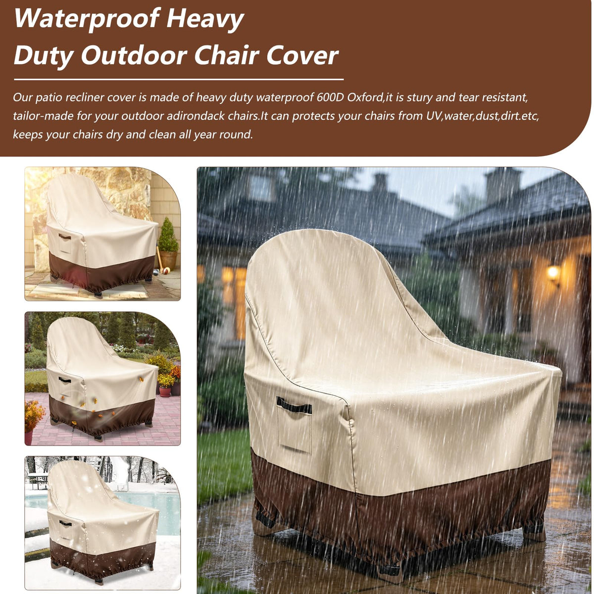 Waterproof Outdoor Adirondack Chair Cover 30" W x 32" D x 37" H, Patio Adirondack Chair Covers with All Weather