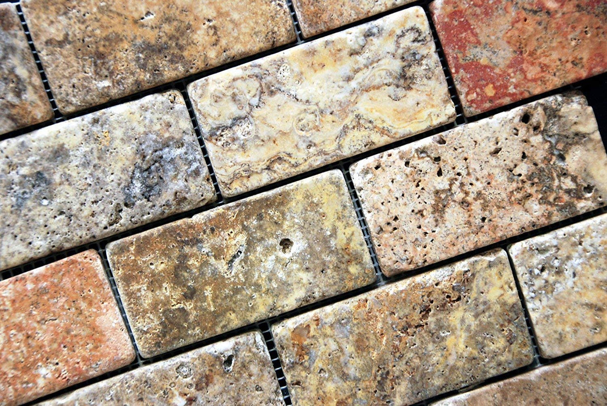 Scabos Travertine Tumbled 3"X6" Subway Tile -1 sq.ft.