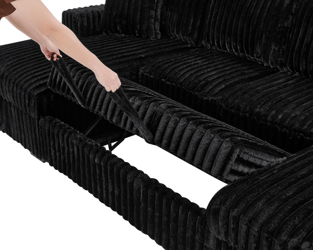 122" Sectional Sleeper Sofa, U Shaped, Black