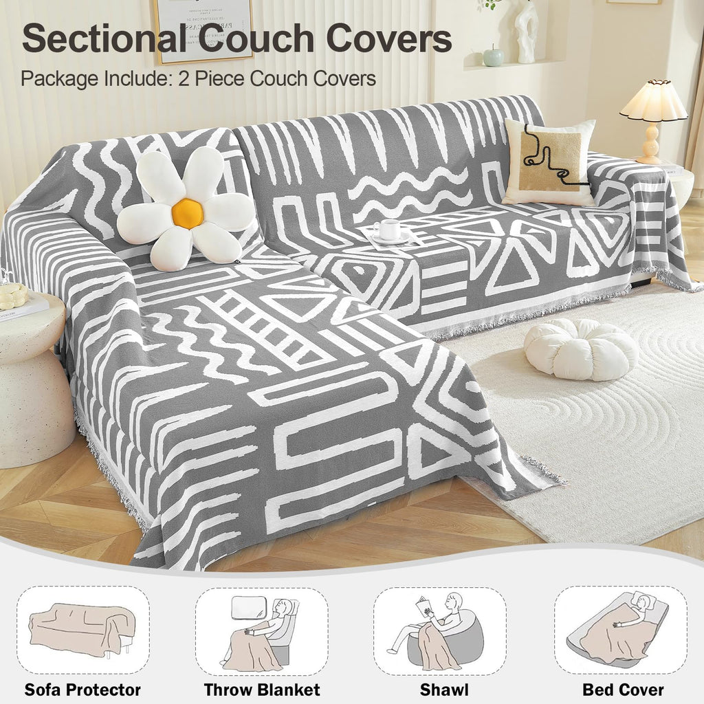 Sectional Couch Covers 2 Pieces, L Shaped Sofa Covers Washable