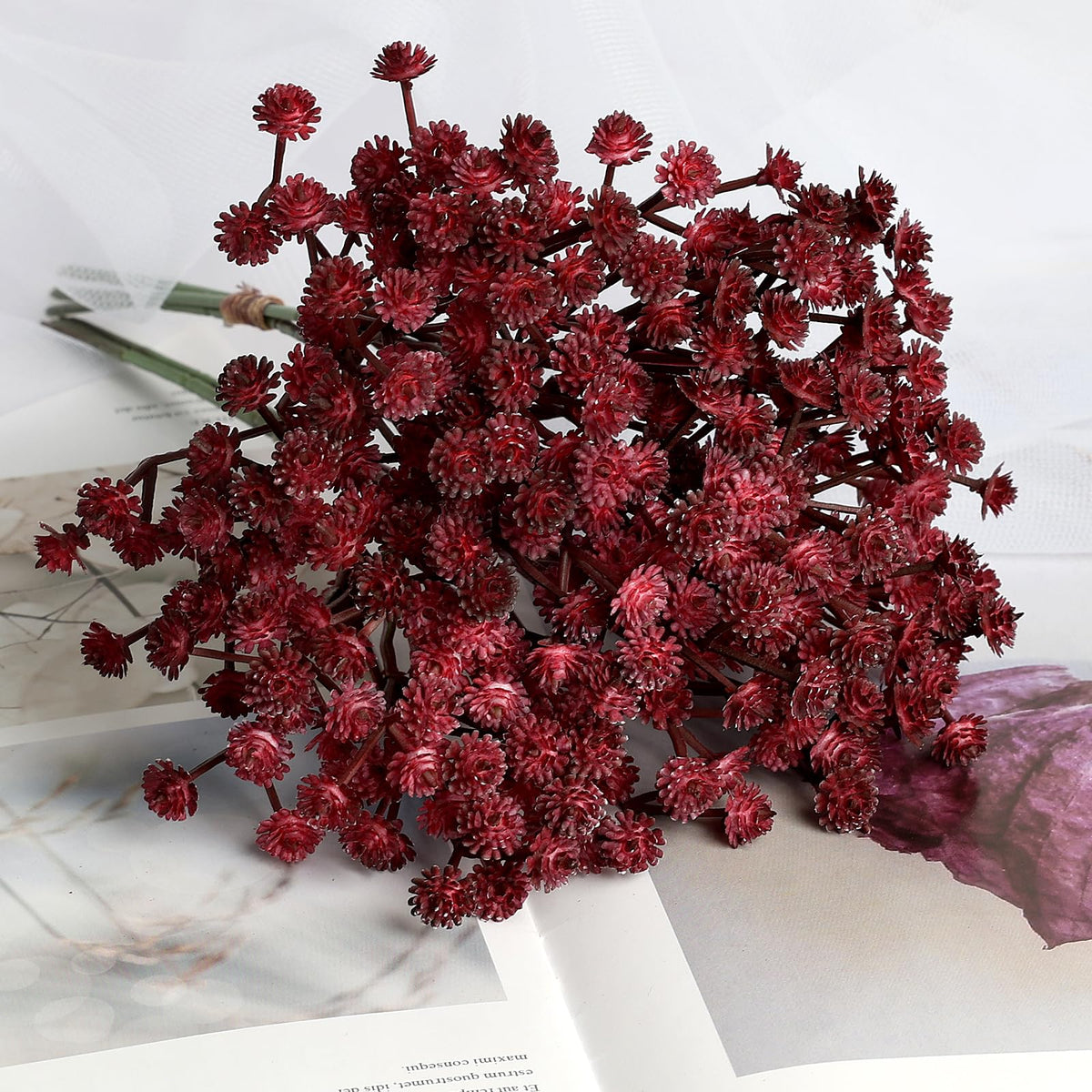Baby's Breath Artificial Flowers, Maroon/Burgundy, 18pcs
