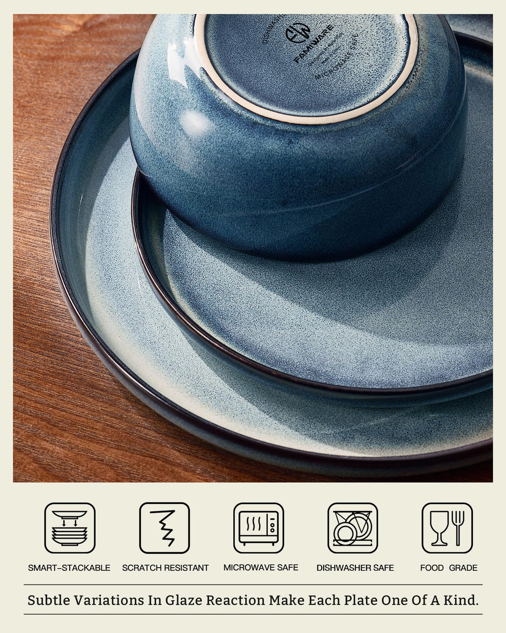 Milkyway 18-Piece Stoneware Dinnerware Set, Dusty Blue