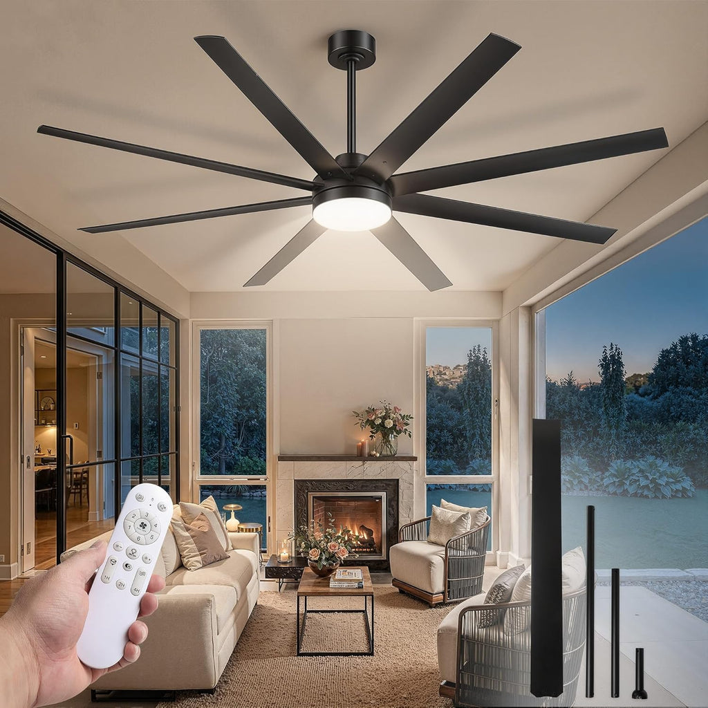 72" Black Ceiling Fan with Light & Remote
